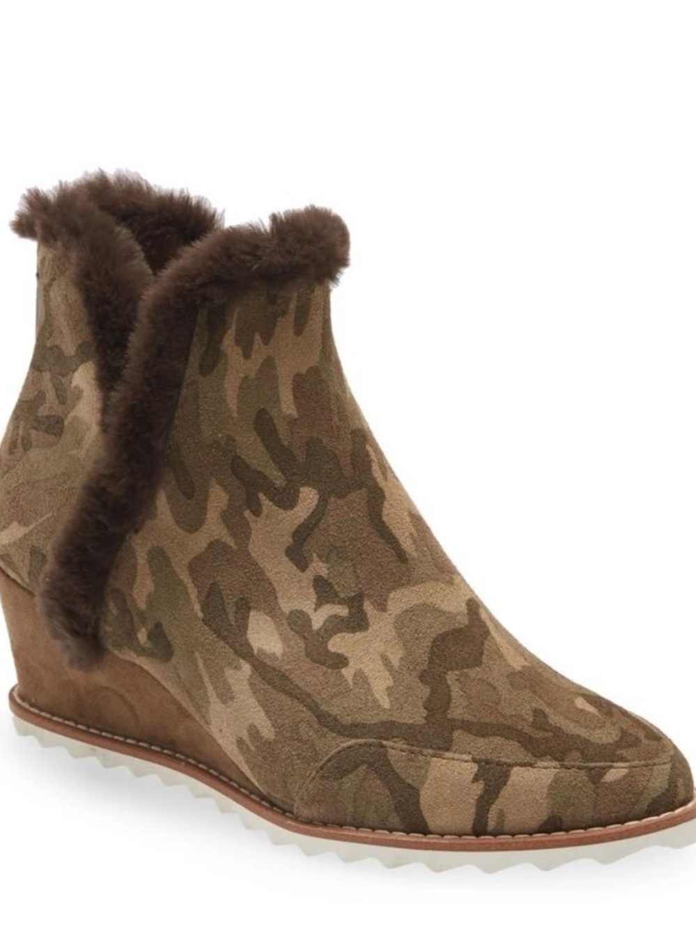Pelle Moda Camouflage Suede-Look Wedge Ankle Boot with Faux Fur Collar